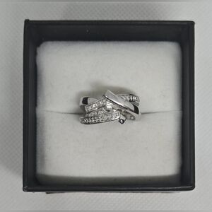 Lia Sophia Silver Tone CZ Criss Cross Statement Ring Size 6